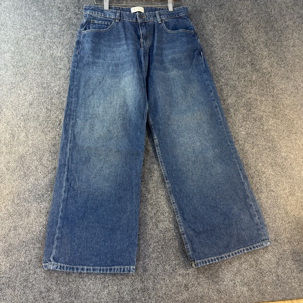 Motel Denim Women's Wide Leg Crop Jeans Blue High Rise 100% Cotton Size S